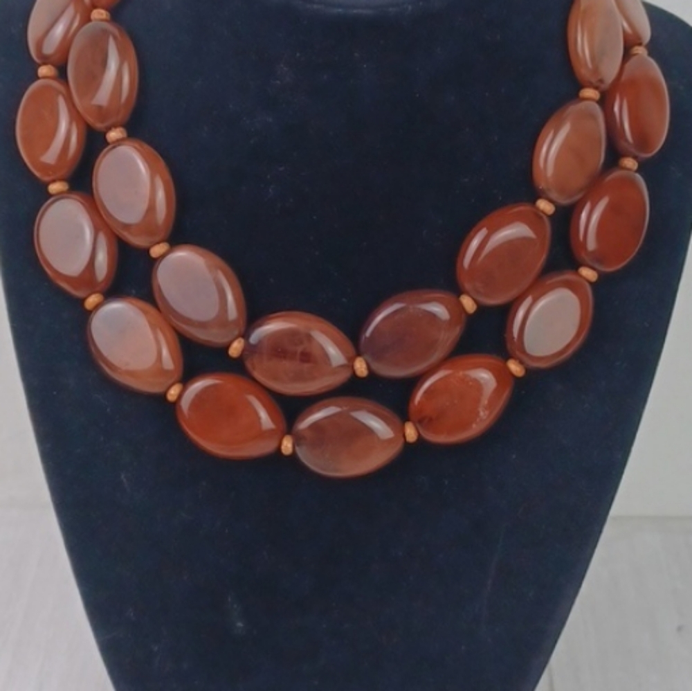 Vintage Style Burnt Carmel DBL Layer Glass Bead Choker Necklace - Picture 14 of 14